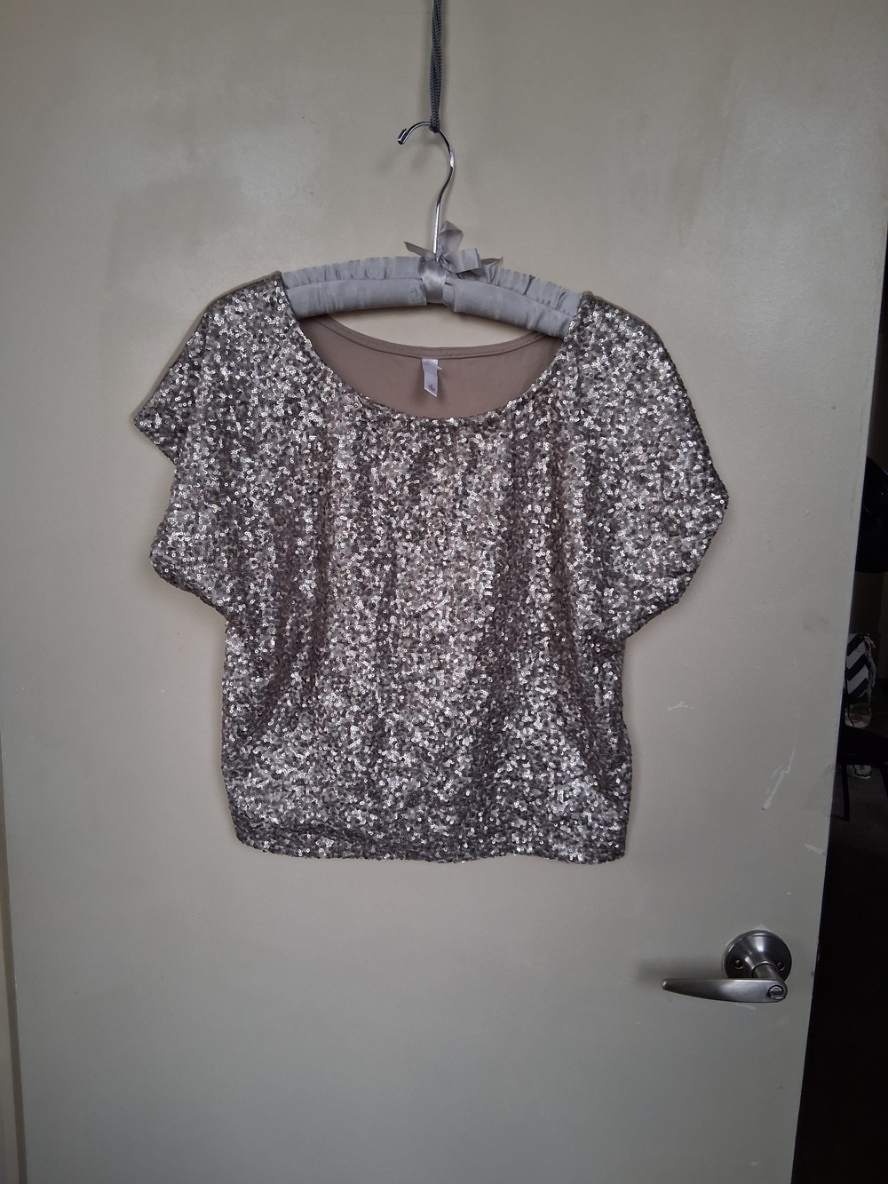 Sequin Scoop Neck Women’s Top - Champagne